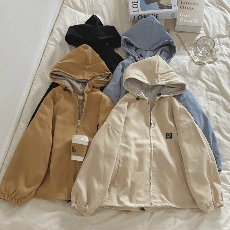 Áo Khoác Nữ Có Nón, Hai Lớp Chất Liệu Da Lộn Lót Dù Logo Thêu Nhỏ Xinh Form Rộng Thoải Mái [NEW UNISEX]