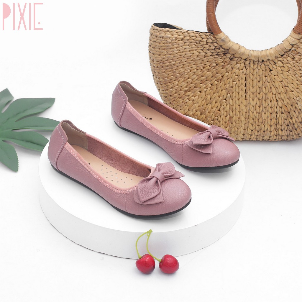 Giày Búp Bê Bệt Da Bò Thật Siêu Êm Gắn Nơ Pixie X424 | BigBuy360 - bigbuy360.vn
