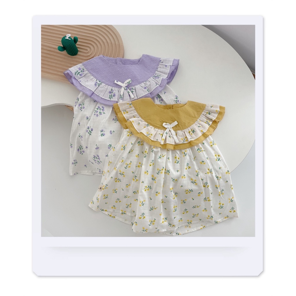 Váy hè họa tiết hoa nhí cổ bèo to cho bé gái 8-19kg (6 tháng-6 tuổi) - MaiMaiShop- Ảnh thật
