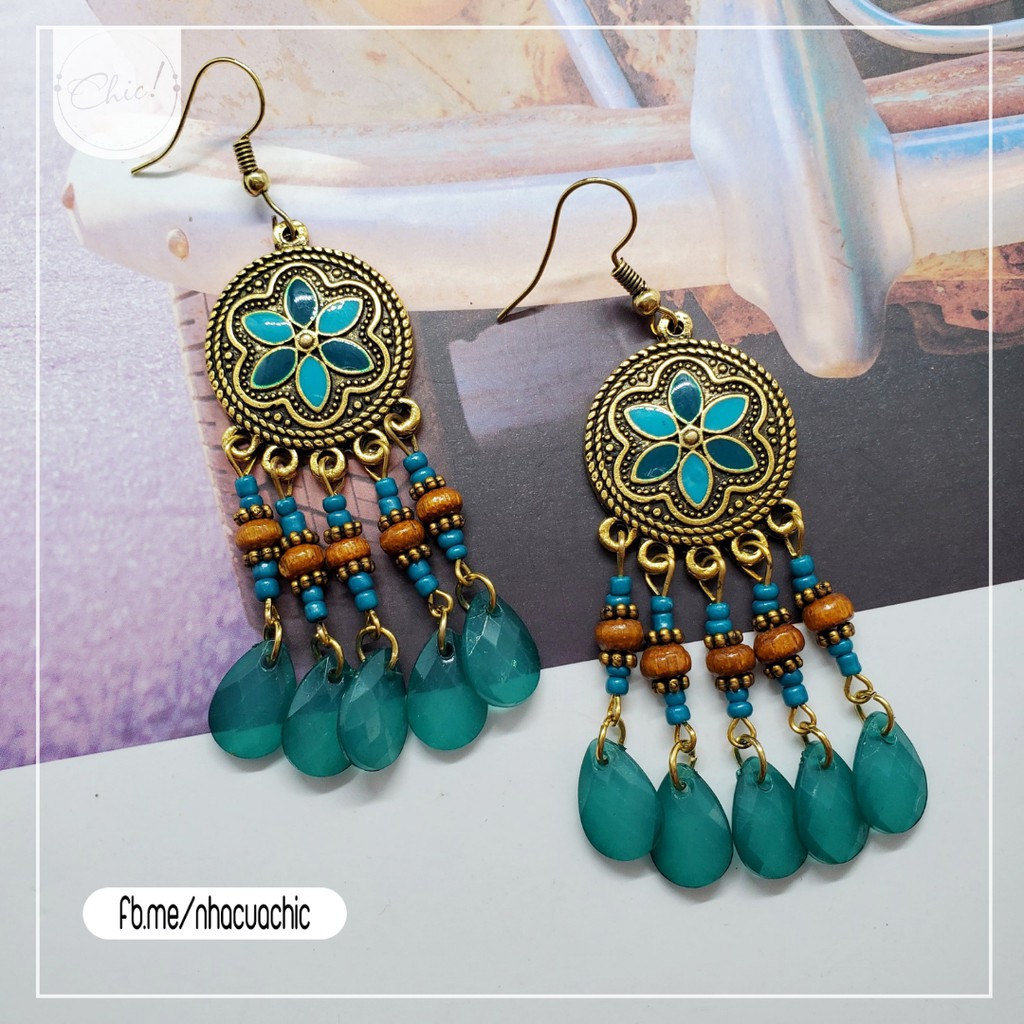 Hoa tai Boho phối hạt, mặt hoa