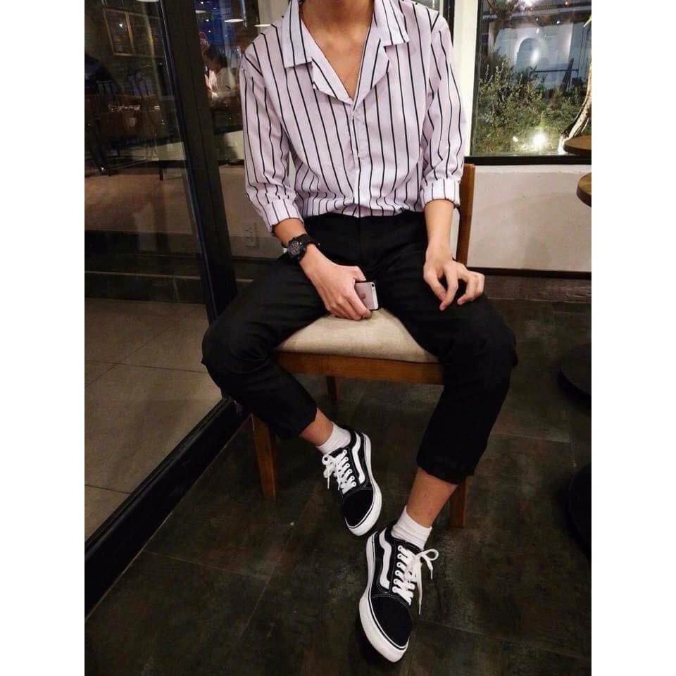 Sơ Mi Nam Cổ Vest Trắng Sọc Thời Trang Trẻ Trung | BigBuy360 - bigbuy360.vn