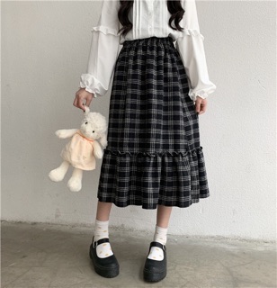 Chân váy maxi kẻ caro (sẵn màu đỏ)