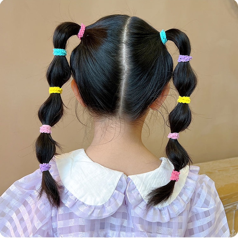 Set 50 Dây Buộc Tóc Cao Su Co Giãn Không Gây Hại Màu Sắc Kẹo Ngọt Dành Cho Bé Gái