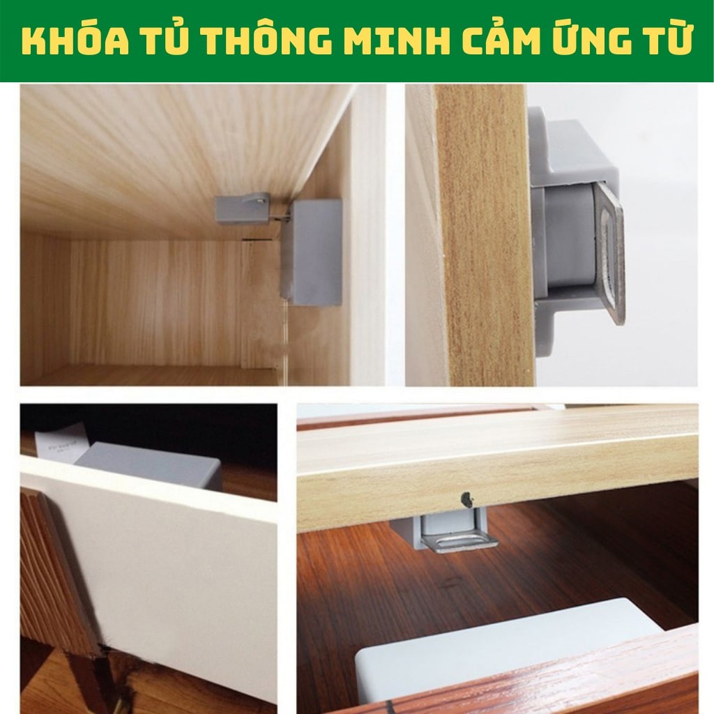 Bộ khóa từ ngăn tủ bao gồm 2 thẻ từ và 2 chìa khóa từ, Khóa ngăn tủ, ngăn bàn cảm ứng từ thông minh.