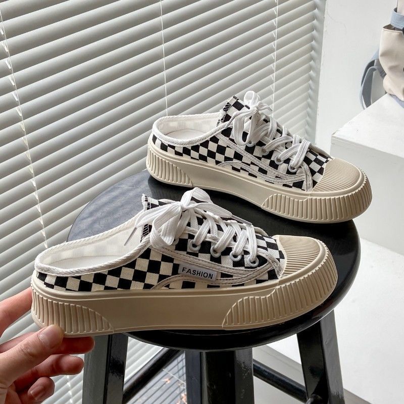 Giày Vải Canvas Đế Dày Nửa Ngón Màu Đen Thời Trang Xuân Hè Dễ Phối Đồ