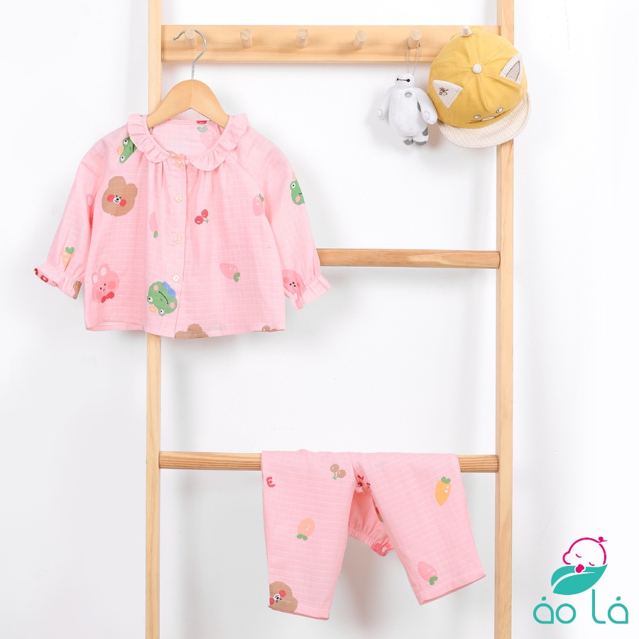 Bộ pijama dài tay mặc ngủ cho bé gái vải cotton xô hai lớp Áo Lá Homewear XODG22