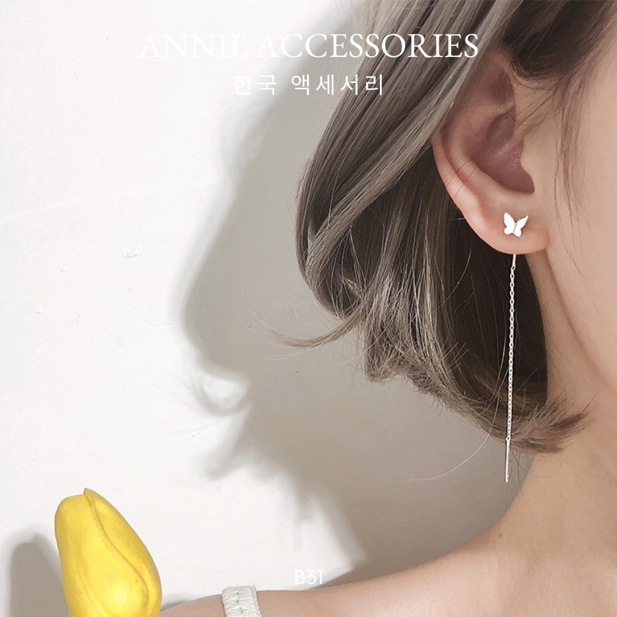 Bông tai bạc hình bướm dạng thả thời trang hottrend ANNIE - B31