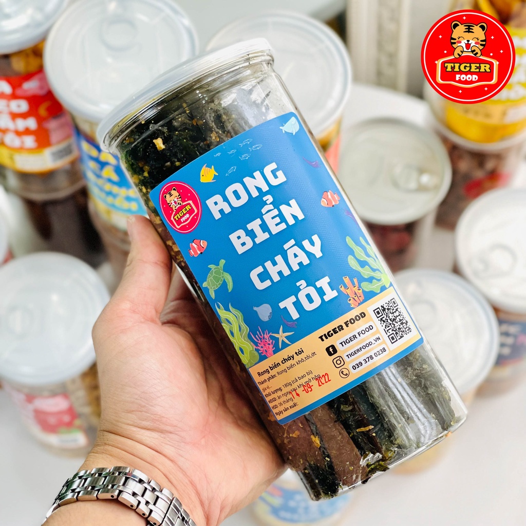 Rong biển cháy tỏi TIGER FOOD Hộp 180g rong biển cháy tỏi ăn liền Siêu Giòn -Siêu Ngon - đồ ăn vặt Sài Gòn