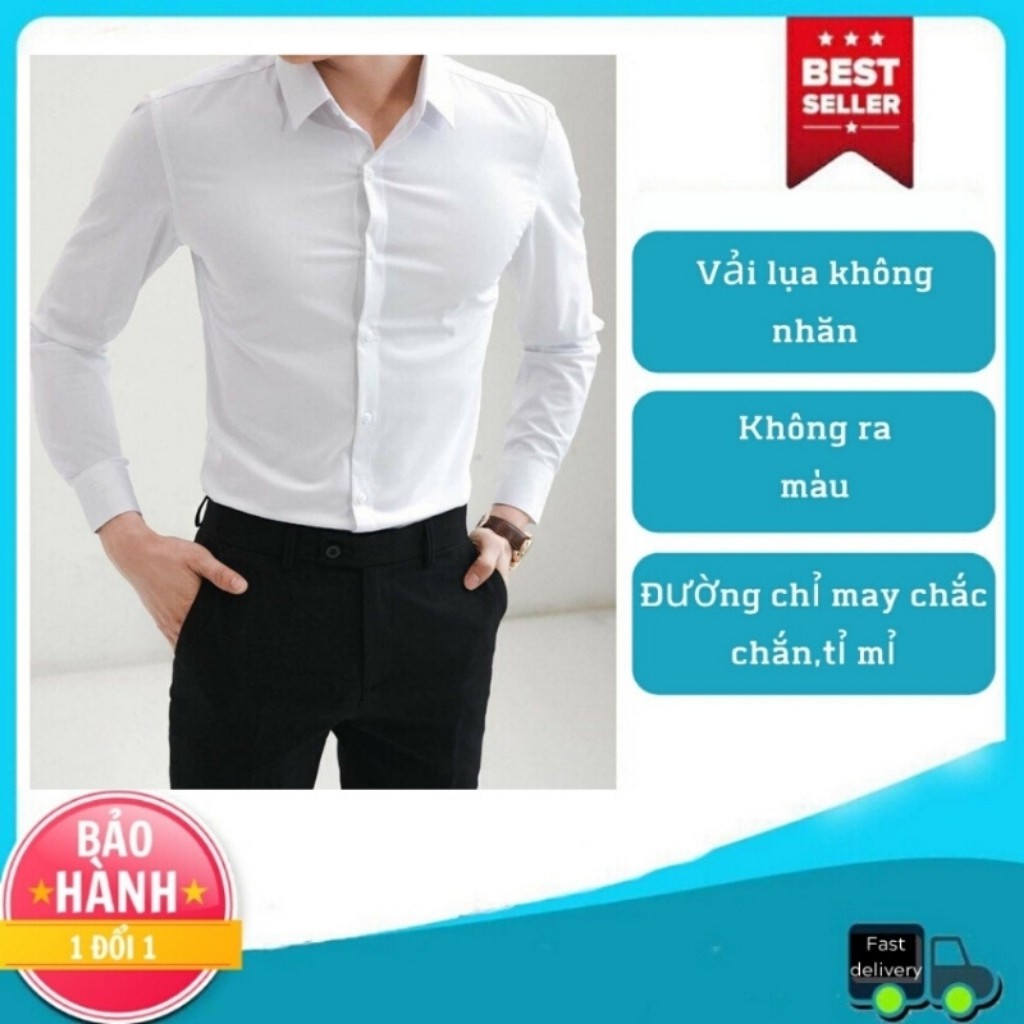 Áo Sơ mi nam TENJI STORE SM15TG Sơ mi nam chất lụa dài tay trắng trơn cổ bẻ cao cấp Giá Gốc Tận Xưởng Thời Trang TG