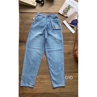 Quần Baggy Jeans thêu hoa cúc cạp cao hình thật