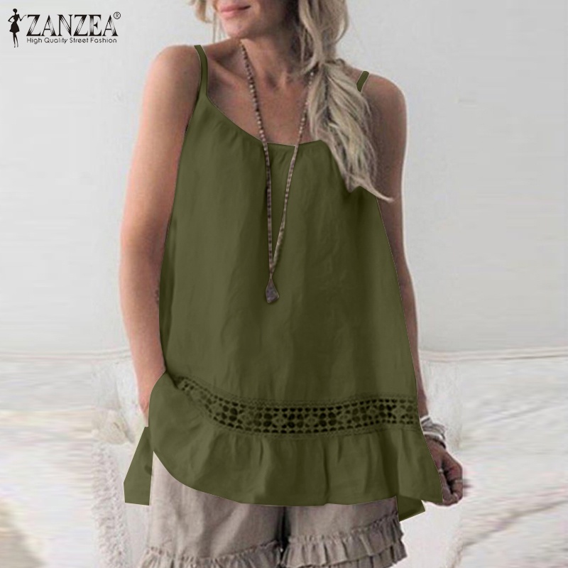 Zanzea Áo Nữ Không Tay Phối Ren Phong Cách Châu Âu Thời Trang