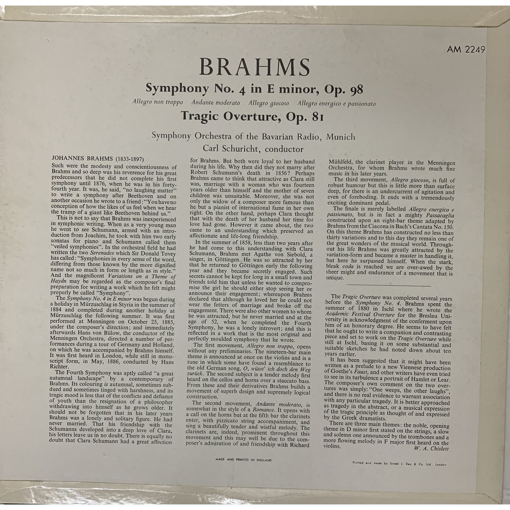 Đĩa than Nhạc không lời Brahms Symphony No.4 Tragic Overture