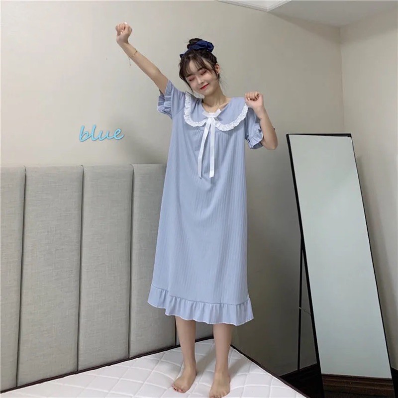 Váy ngủ cute phong cách tiểu thư, Váy ngủ bánh bèo dáng xuông