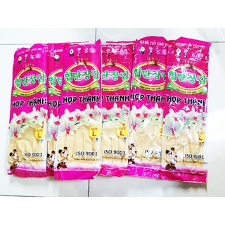 Bịch 10 đôi găng tay cao su Hợp Thành dài 38cm size L, găng tay rửa chén rửa bát, bao tay cao su rửa chén