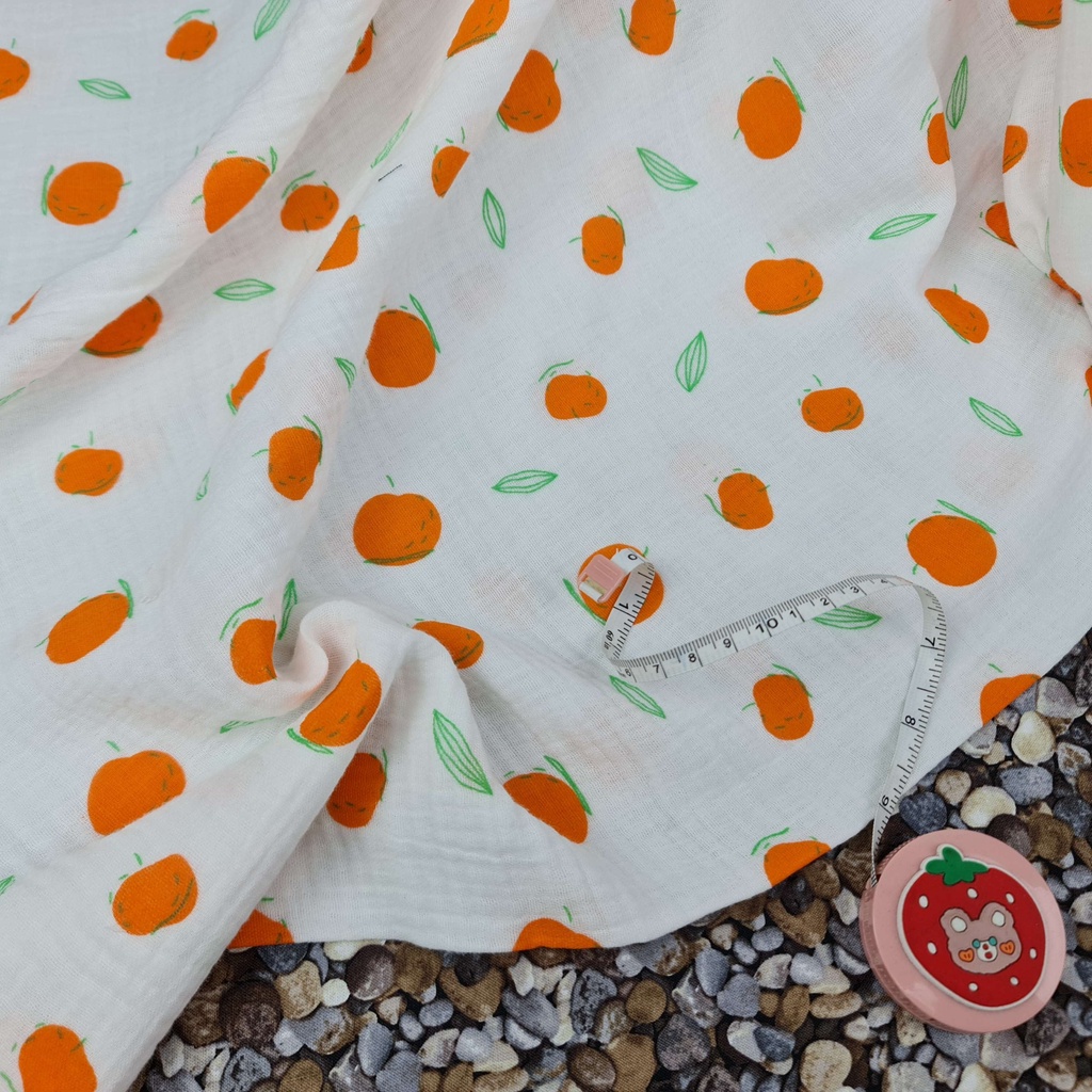Vải xô muslin 2 lớp cao cấp - Họa tiết quả cam
