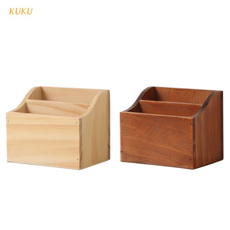 Hộp Đựng Bút/Điện Thoại Điều Khiển Từ Xa Để Bàn Bằng Gỗ 2 Ngăn Cổ Điển