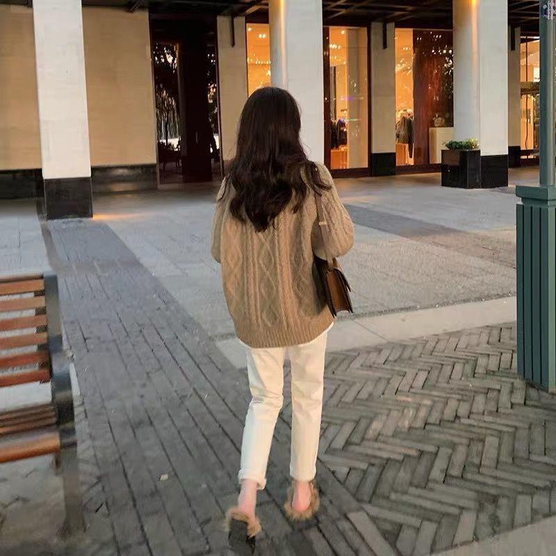 Áo Len Dày Dặn Cổ Tròn Dáng Rộng Phong Cách Hàn Quốc Thời Trang Thu Đông