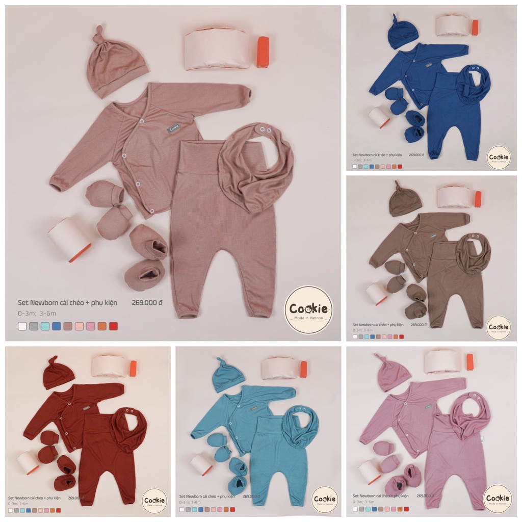 Set quần áo cài lệch kèm phụ kiệ newborn Cookie cotton tăm mềm