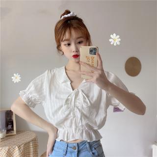 Áo sơ mi trắng có cổ và dây cột nơ đáng yêu thời trang cho nữ