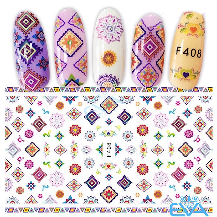 Miếng Dán Móng Tay 3D Nail Sticker Tráng Trí Hoa Văn Hoạ Tiết Thổ Cẩm F408