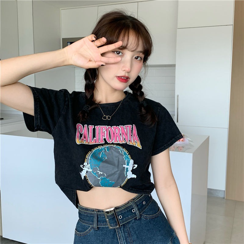 Áo Thun Ngắn Tay In Họa Tiết Phong Cách Retro Mỹ