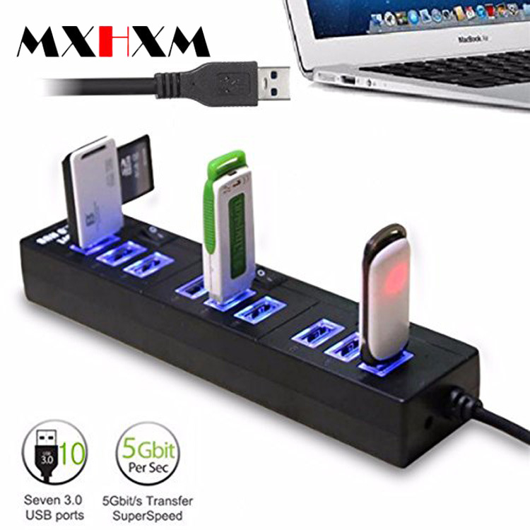 High-Speed USB 3.0 10 Ports with 3 Switches Hub Concentrator USB Deconcentrator One Drag Ten Extension 3.0hub