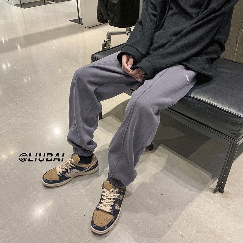 Quần Dài Thể Thao Lót Nhung Dày Dặn Dáng Rộng Thời Trang Thu Đông Mới Cho Nam