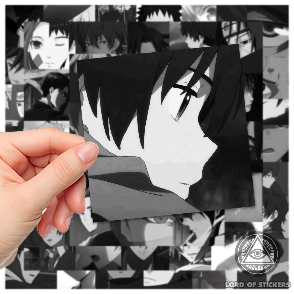Set 56 Miếng Dán Họa Tiết Hoạt Hình Sticker Anime Manga Đen Trắng Chống Thấm Nước Trang Trí Mũ Bảo Hiểm, Laptop, Sổ