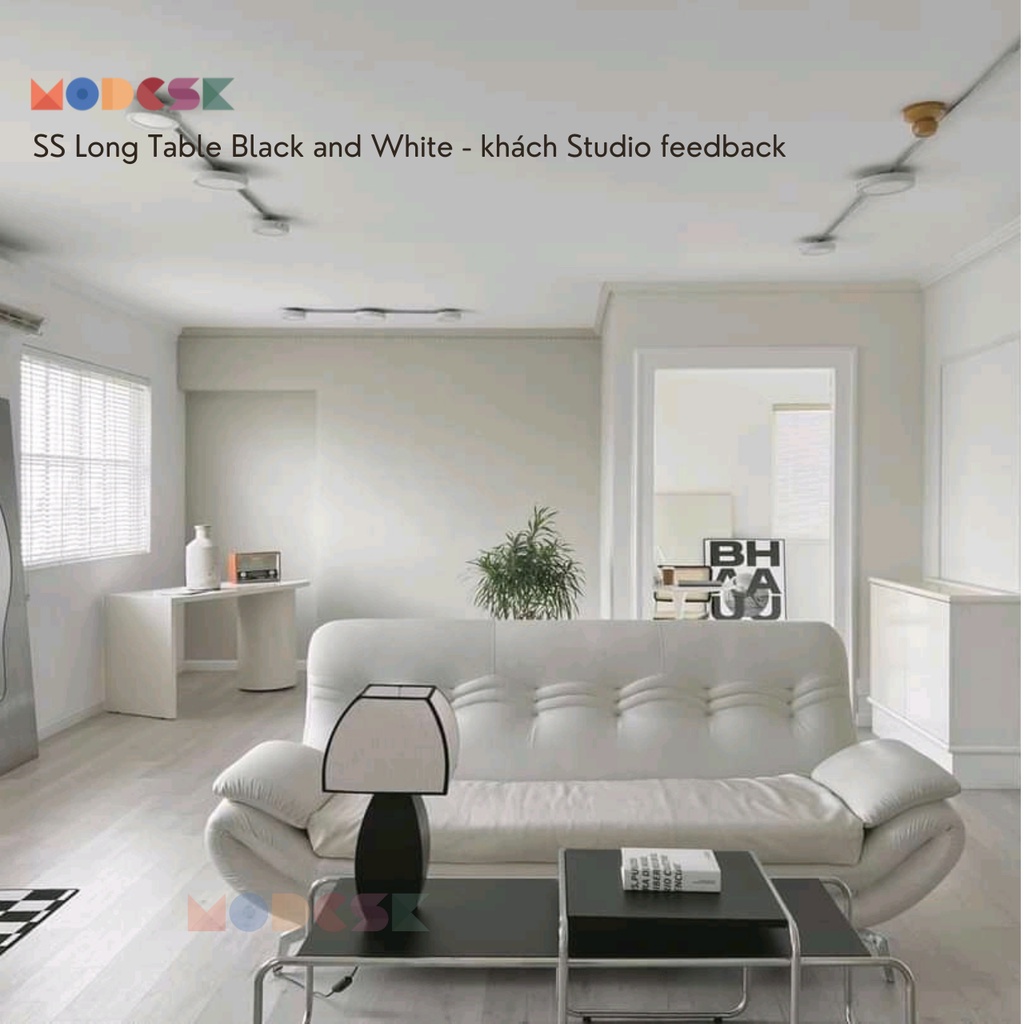 Bàn Sofa - Trà MODESK SS Long Table Black &amp; White (lắp ráp) Ván MFC Khung Inox 304 Nội Thất Phòng Khách Cafe Shop