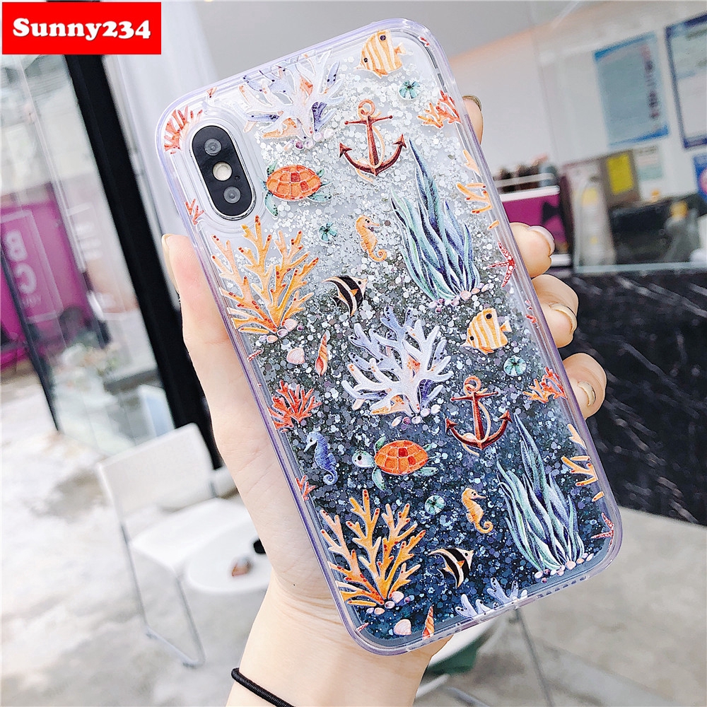 Ốp điện thoại kim tuyến nước hình thế giới dưới nước cho iPhone 6 6S 7 8 Plus X XS Max XR iPhone 11 Pro Max