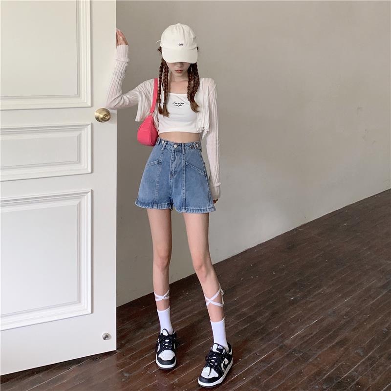 Quần Short Denim Lưng Cao Ống Rộng Thời Trang Mùa Hè Phong Cách Hàn Quốc Cho Nữ