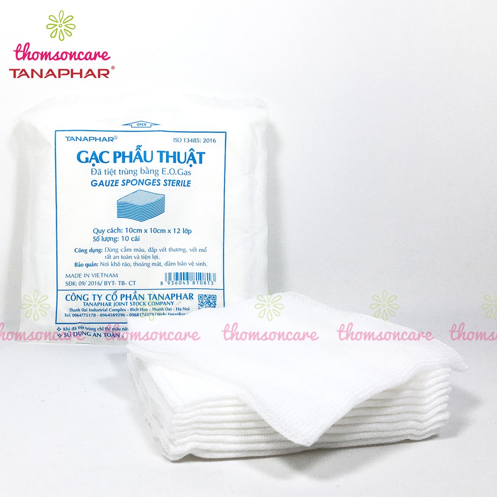 Gạc băng vết thương tiệt trùng chống nước, gạc phẫu thuật Tanaphar 10x10 -  Gói nhỏ 10 miếng