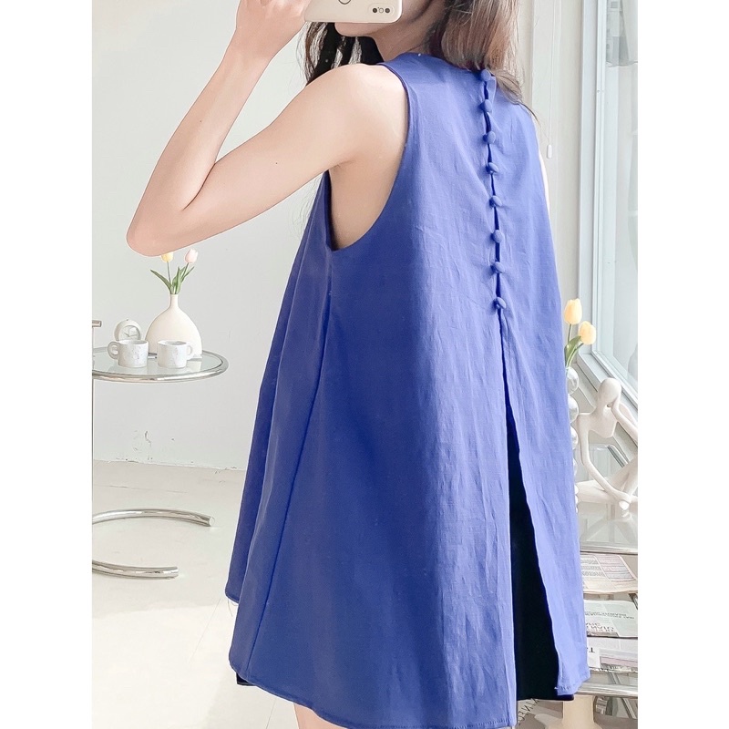 Hình thật Yencloset - Áo sát nách nút bọc sau lưng