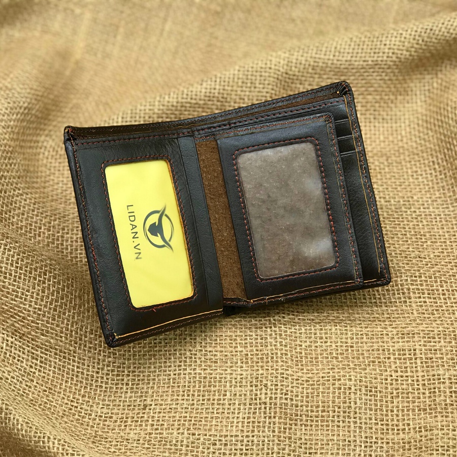Ví nam da bò thật cao cấp LIDAN, bóp dáng đứng có hộp vintage kèm thiệp đẹp làm quà tặng LD24