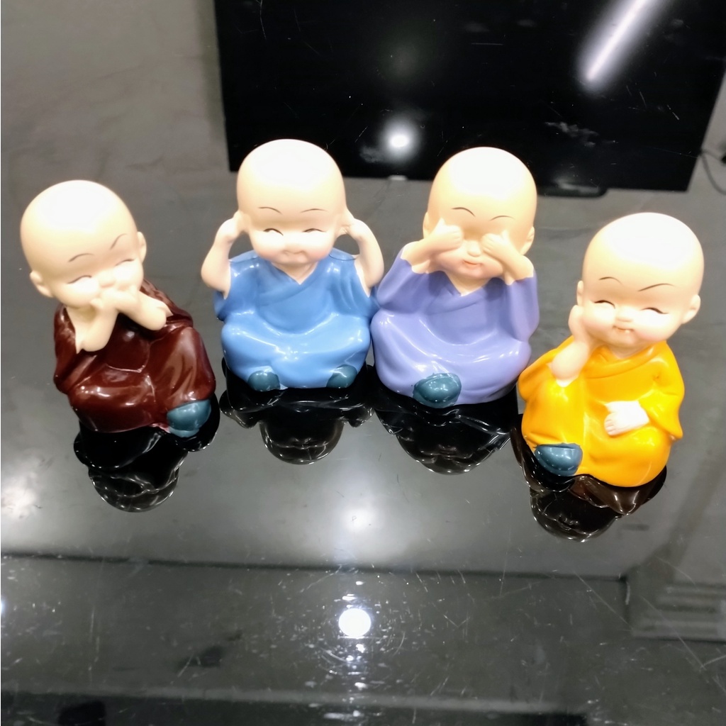 Bộ Tượng 4 Tiểu Hòa Thượng Tứ Không - Phật Phong Thủy Mini 4 Tư Thế, Trang Trí Xe Hơi, Để Bàn Làm Việc THT04