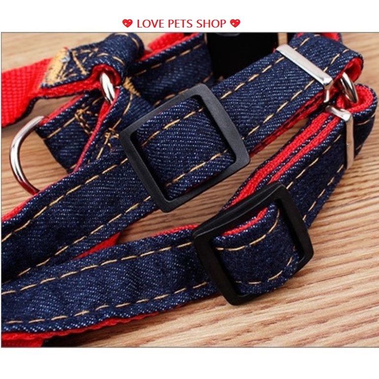 VÒNG CỔ CHO CHÓ MÈO BẰNG VẢI JEAN 2 LỚP &quot;MẪU MỚI&quot; - LOVE PETS SHOP