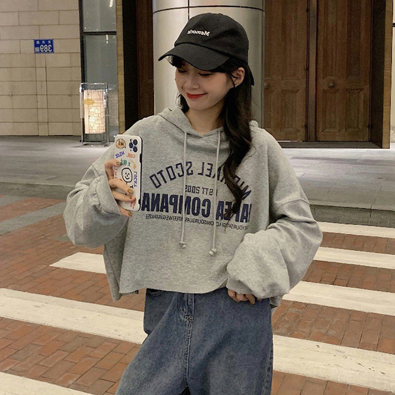 IELGY  Áo Hoodie Lửng Phong Cách Hàn Quốc Mới Cho Nữ