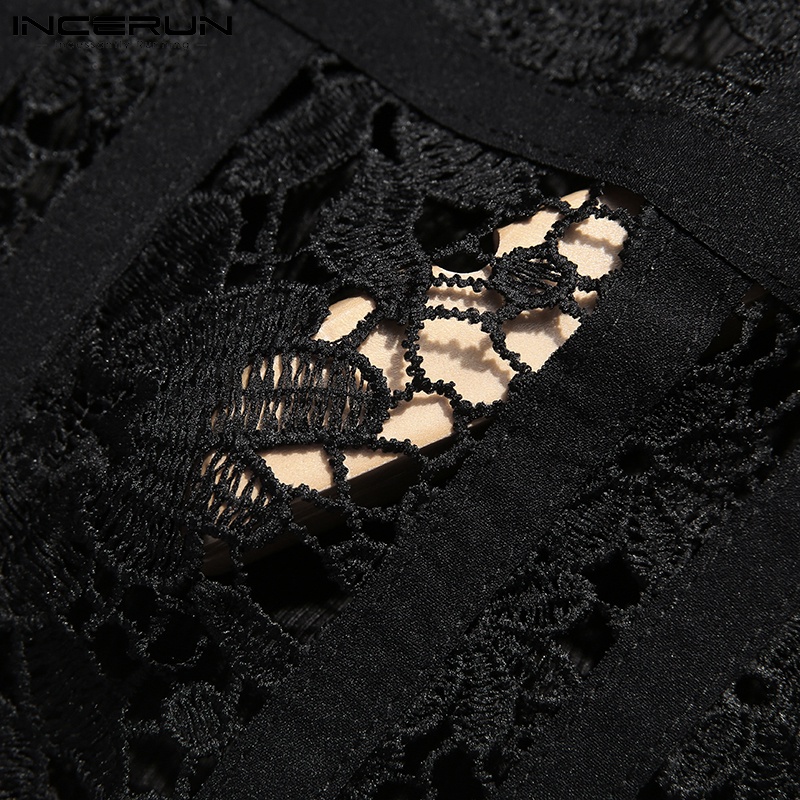 Áo ba lỗ INCERUN cổ tròn phối ren không tay thoáng mát sành điệu cho nam