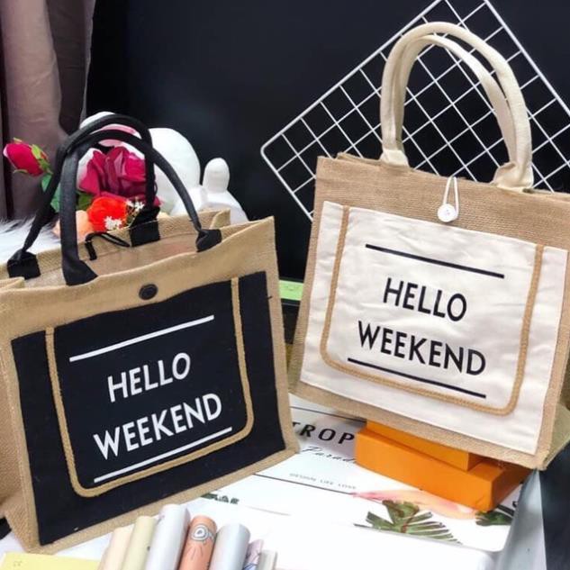 Túi Cói Hello Weekend Hot Trend Đi Chơi Đi Biển - Túi Xách Cói Cao Cấp