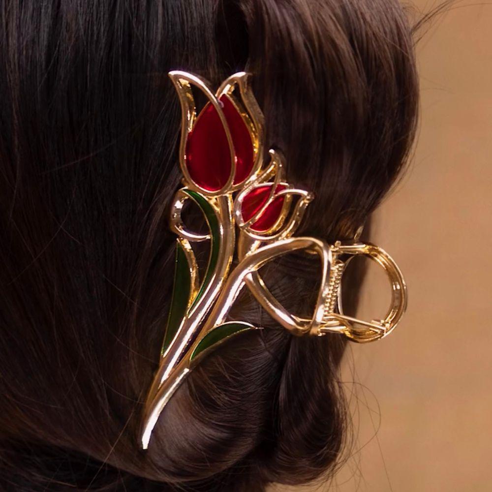 Kẹp Tóc Càng Cua / Cua / Hoa Tulip Bằng Kim Loại Kiểu Vintage Ngọt Ngào Cho Nữ