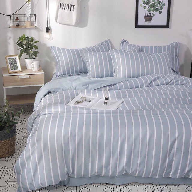 Ga gối Poly - Kẻ xanh nhạt [ib mẫu cho shop]
