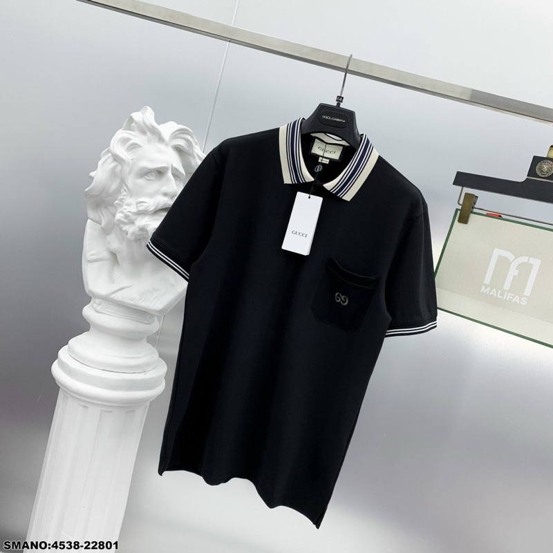 Áo polo nam GC thêu chữ túi phối kẻ cổ cực đẹp-Áo phông nam mới nhất