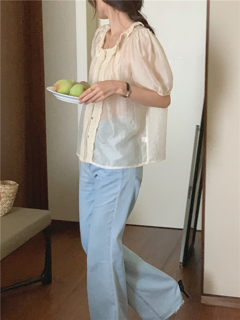 Áo Tay Ngắn Phối Ren Hàn Quốc Ngọt Ngào Dễ Phối Đồ 53883