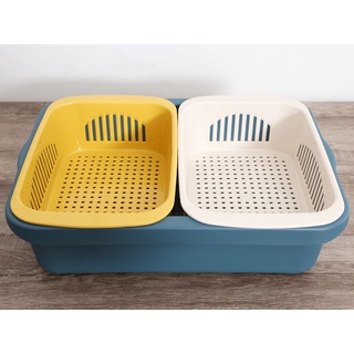 Bộ thau rổ đôi chữ nhật Việt Nhật ( 1 thau +2 rổ)