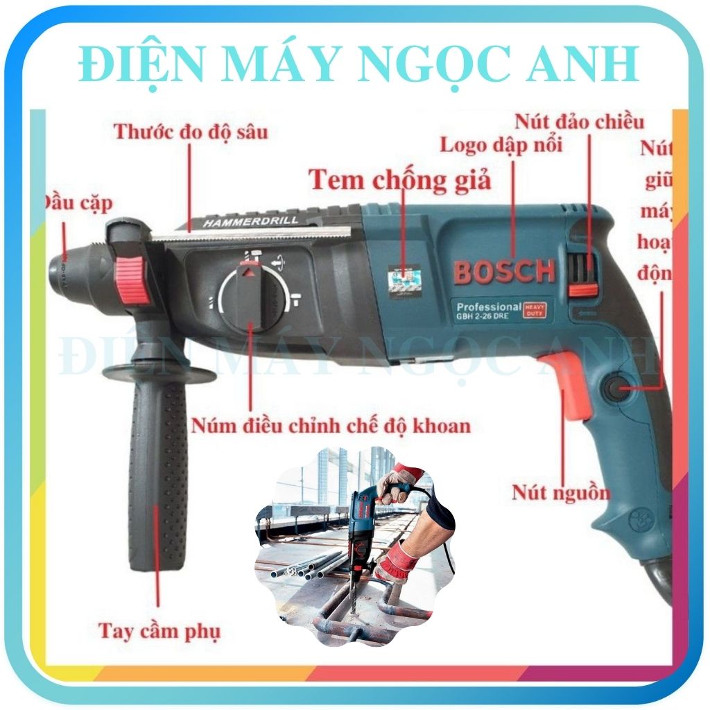 Máy khoan bê tông đục tường bằng điện cầm tay mini dùng khoan được sắt bắt vít BOSCH 2 26 hàng chính hãng giá rẻ