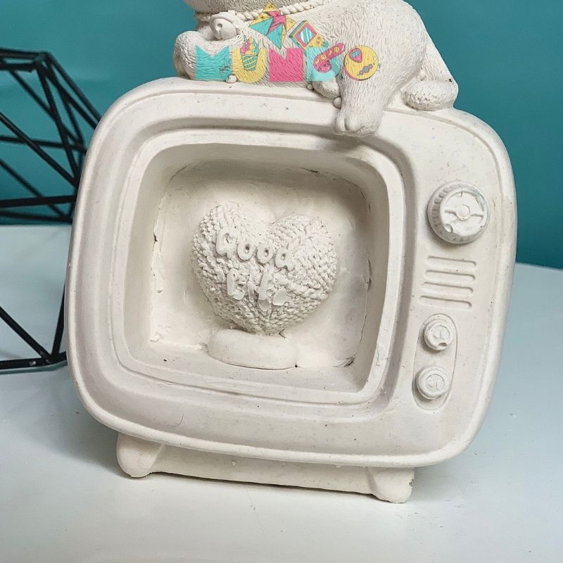 Tượng tô màu cao cấp (có màu cọ) chọn mẫu SIZE X MÈO LƯỜI TRÊN TIVI, tượng thạch cao MUNDO