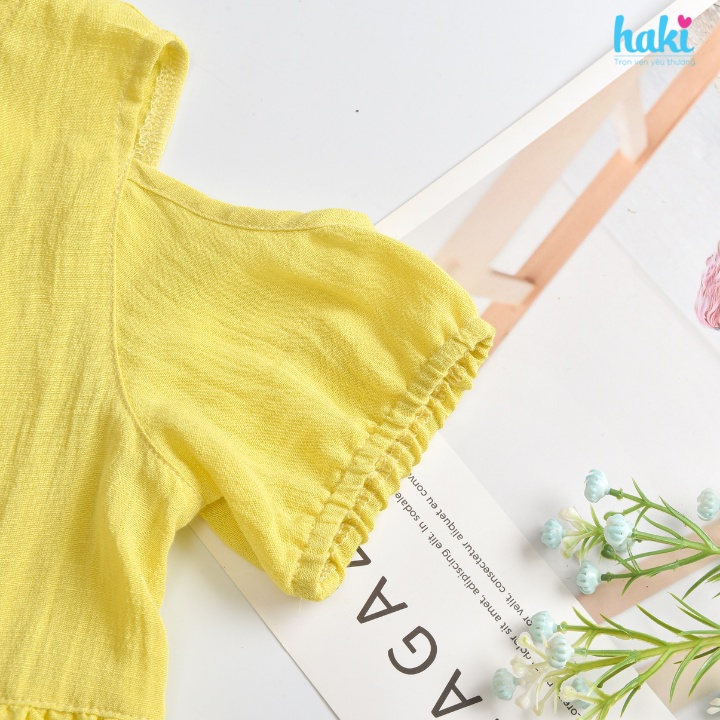 Váy bé gái cộc tay hở vai chất liệu 100% cotton mềm thoáng Haki-HK521