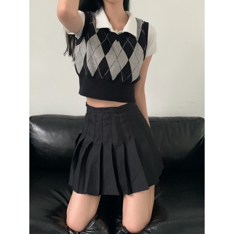 Porozi  Áo len không tay cổ chữ V họa tiết hình thoi cho nữ