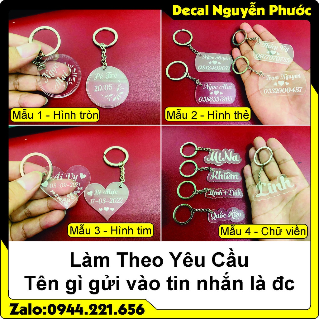 (Theo yêu cầu) Móc khoá khắc tên trong suốt - Gửi tên trong tin nhắn hoặc ghi chú cho shop