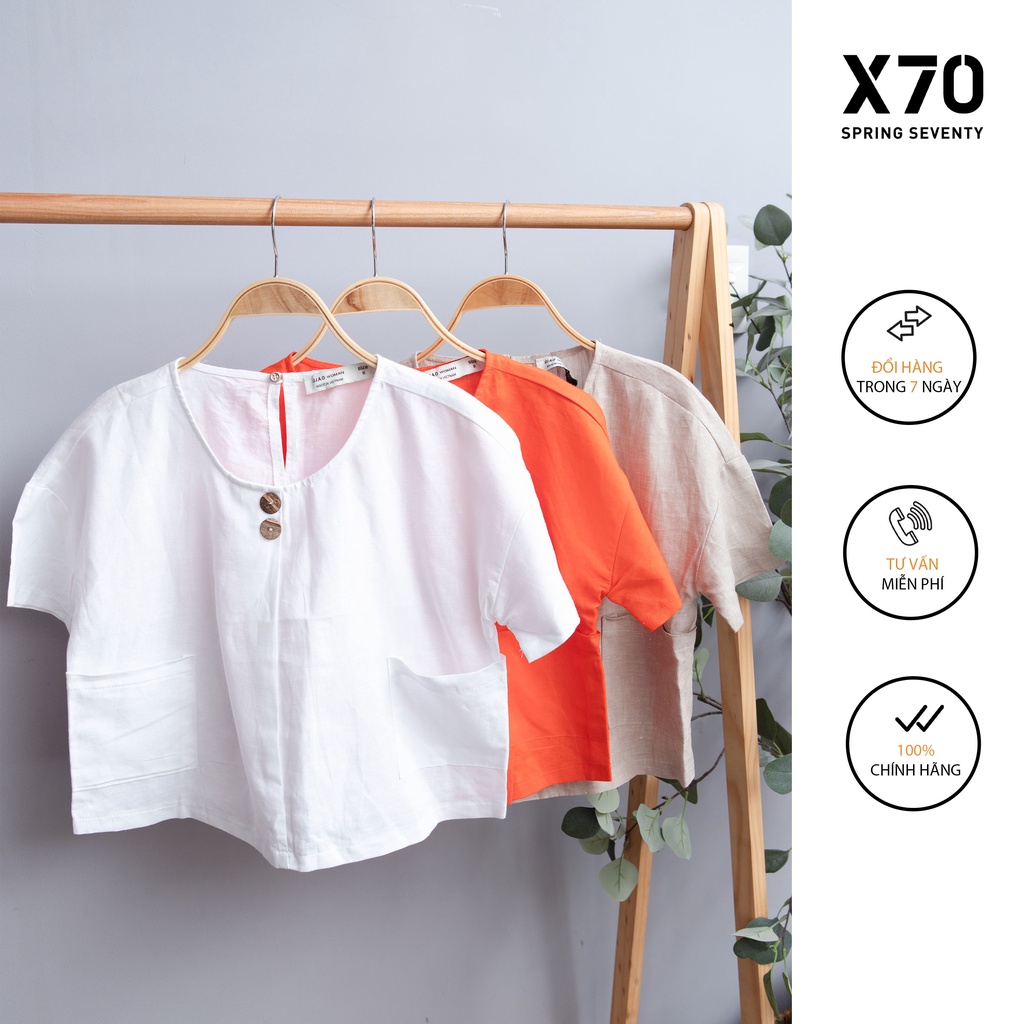 Áo Kiểu Nữ Linen Thiết Kế Cố Tròn Nút Gỗ Có Túi Thời Trang X70 - 00540027